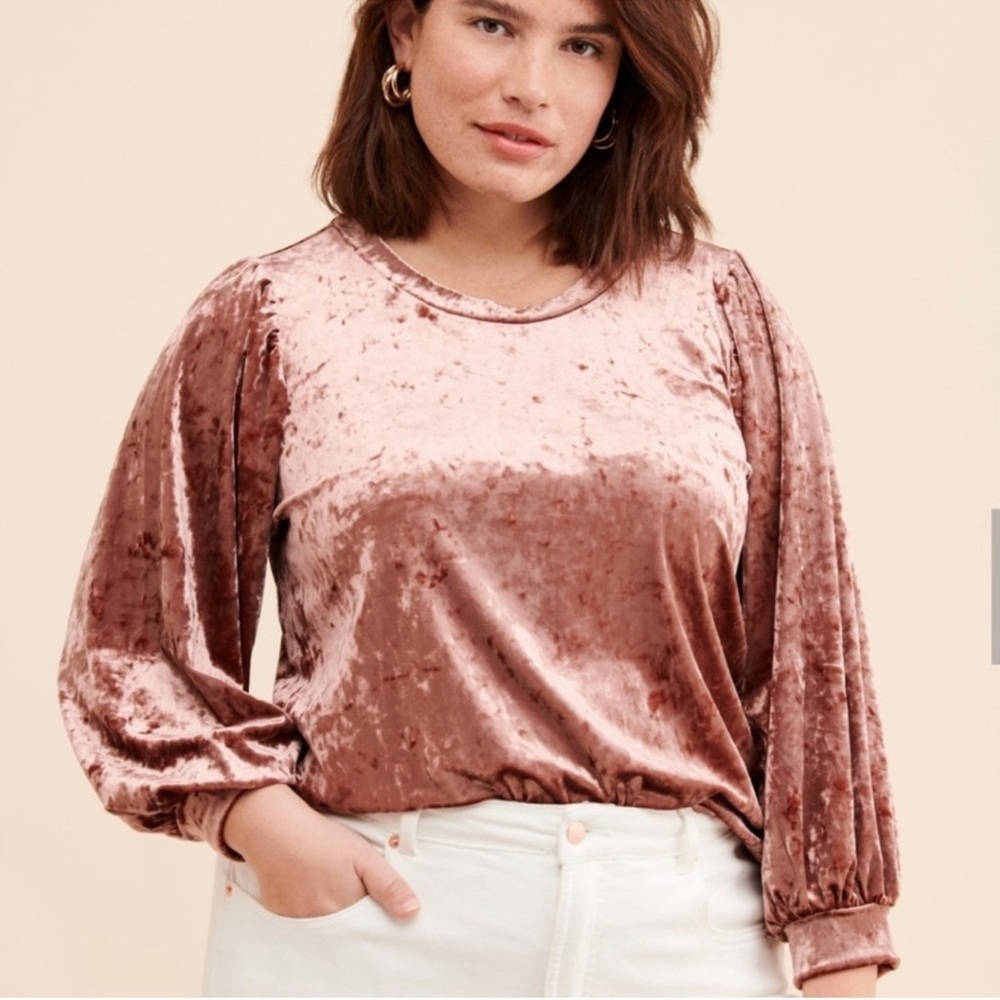 Modcloth Beyond Basics Pink Crushed Velvet Balloon Sleeve Blouse Size 3X